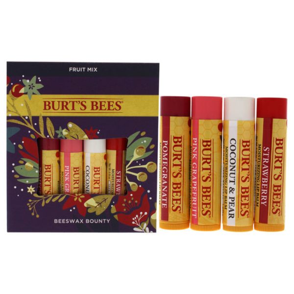 Burts Bees Beeswax Bounty Kit - Fruit Mix by Burts Bees for Unisex - 4 x 0.15 oz Lip Balm Strawberry Moisturizing, Pink Grapefruit Moisturizing, Coconut and Pear Moisturizing, Pomegranate Moisturizing Hot on Sale