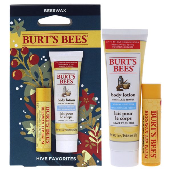 Burts Bees Hive Favorites Kit - Beeswax by Burts Bees for Unisex - 2 Pc 0.15oz Beeswax Lip Balm with Vitamin E and Peppermint, 1oz Body Lotion with Milk Honey Sale