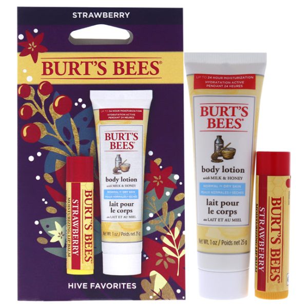 Burts Bees Hive Favorites Kit - Strawberry by Burts Bees for Unisex - 2 Pc 0.15oz Strawberry Moisturizing Lip Balm, 1oz Body Lotion with Milk Honey Online Hot Sale