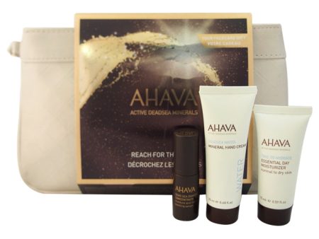 Ahava Reach For The Stars by Ahava for Unisex - 3 Pc Kit 0.68oz Deadsea Water Mineral Hand Cream, 0.51oz Essential Day Moisturizer - Normal To Dry Skin, 0.17oz Moisture And Radiance Boosting Serum Cheap