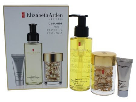 Elizabeth Arden Ceramide Youth Restoring Essentials Set by Elizabeth Arden for Women - 3 Pc Set 3.4oz Ceramide Replenishing Cleansing Oil, 30caps Advanced Ceramide Capsules Daily Youth Restoring Serum,0.17oz Superstart Skin Renewal Booster Fashion