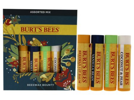 Burts Bees Beeswax Bounty Set - Assorted Mix by Burts Bees for Unisex - 4 x 0.15 oz Moisturizer Lip Balm Beeswax with Vitamin E and Peppermint, Vanilla Bean, Cucumber Mint, Coconut Pear Hot on Sale